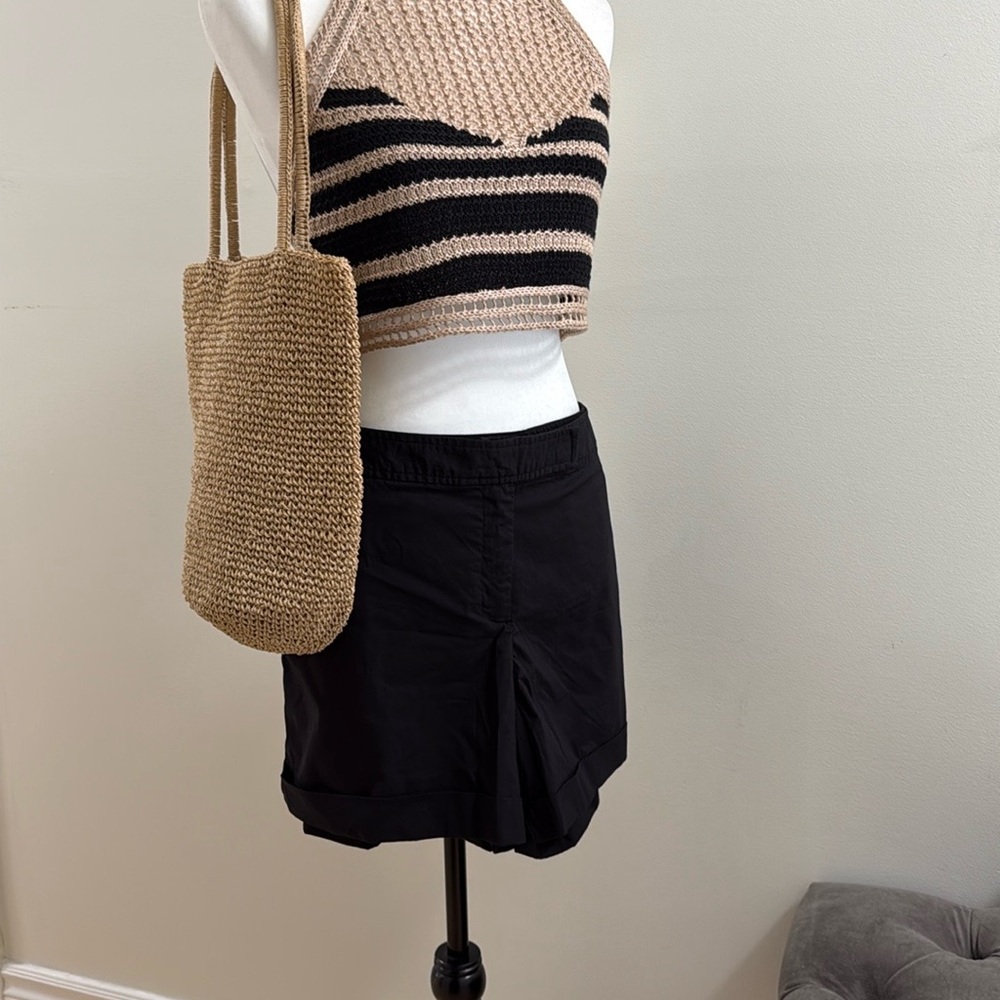 Love Knits NYC Halter Crop Top in Black and Tan Ribbed gives a Boho Style Sz. XL
